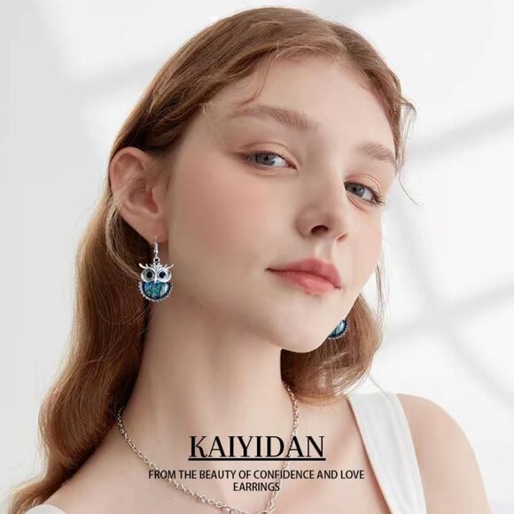 Owl Shaped Abalone Statement Vintage Long Summer Earring for Women Jewelry - Picture 2 of 9